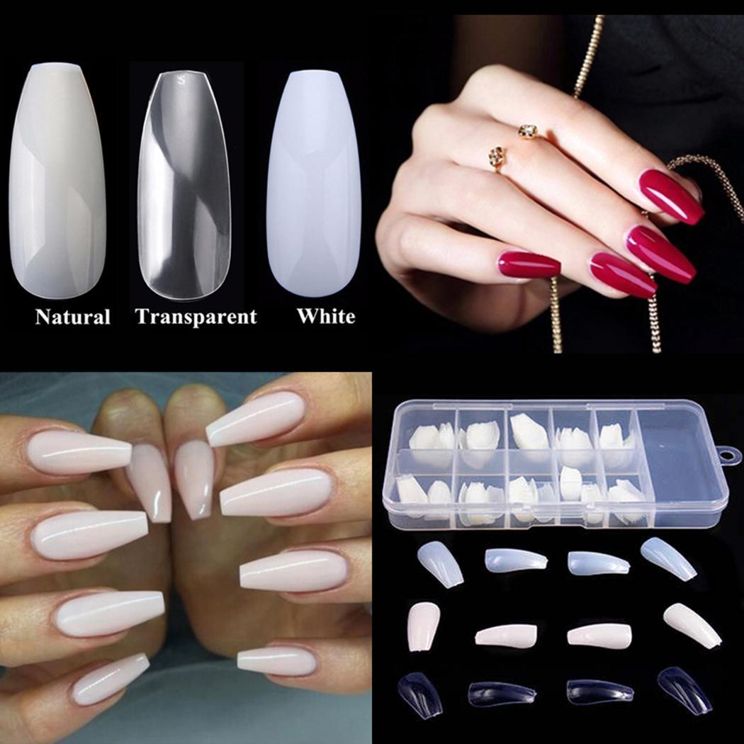 Ballerina False Nails Full Cover Coffin Shape Artificial French Nail ...
